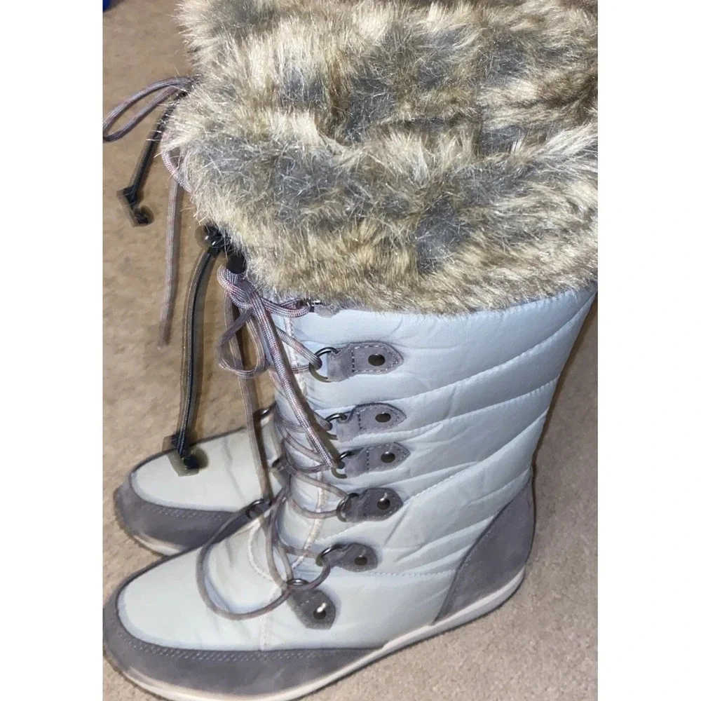 LL Bean Boots Carrabassett Fur Lace-Up Knee High Winter Snow Womens 6.5 Winter‎